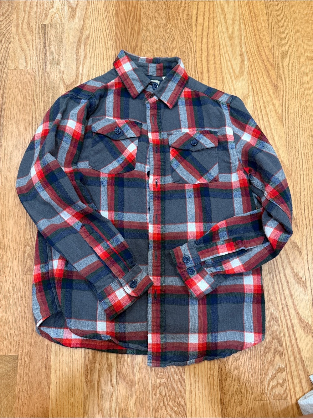 L.L. Bean Men's Red and Gray Plaid Button-Down Shirt